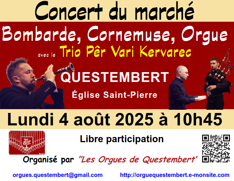 Concert du marché : bombarde, piano, chants bretons, cornemuse, orgue