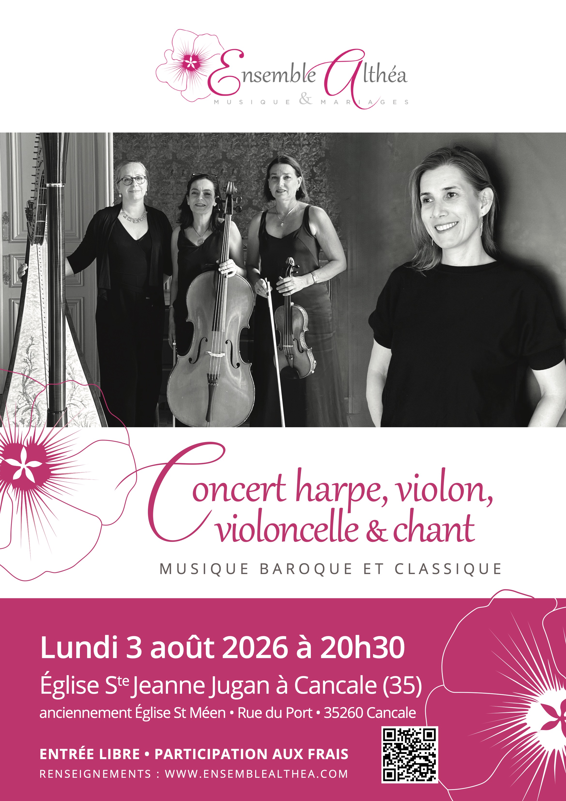 Concert harpe violon violoncelle et chanteuse