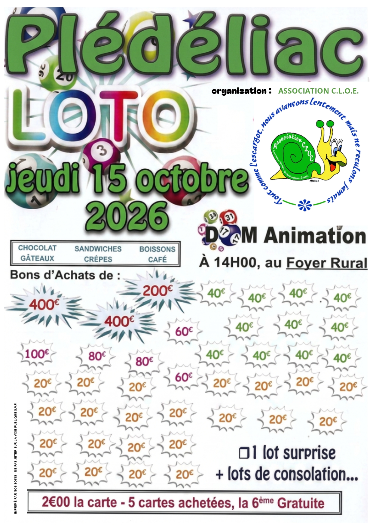LOTO avec DOM ANIMATION au profit de l'association C.L.O.E.