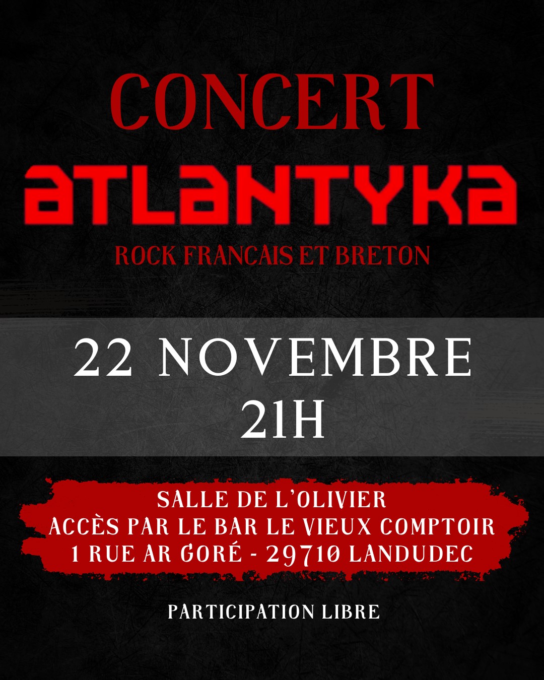 Concert ATLANTYKA, rock français et breton, le 22 novembre à Landudec
